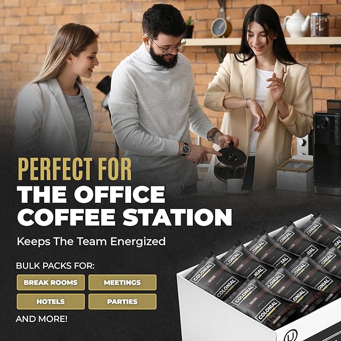 Colonial Coffee 80 Count Single Pot Coffee Packets – 100% Arabica Donut Shop Medium Roast | Pre-Measured Frac Packs for 12 Cup Maker | Bulk Ground Gourmet Coffee for Home & Office