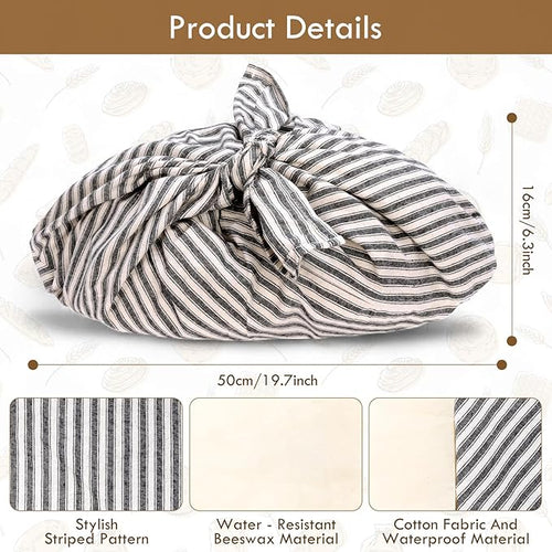 2 Pack Beeswax Bread Bags, Striped Linen Bento Bags, 14" Cotton Loaf Bag, Reusable Organic Food Storage, Sourdough Bag, Rustic Farmhouse Azuma Bukuro Origami Wrap for Baked Gifts (Natural Color, 2)
