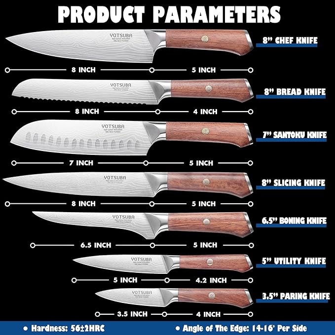 YOTSUBA Kitchen Knife Set, 7PCS Kitchen Knives Set High Carbon Stainless Steel Sharp Knife, Knives Set for Kitchen with Ergonomic Handle
