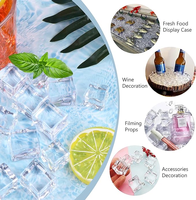 Fake Ice Cubes, 50 PCS 0.8" Fake Ice, Artificial Acrylic Crystal Diamonds for Vase Fillers, 20 mm Plastic Ice Cubes for Party, Wedding