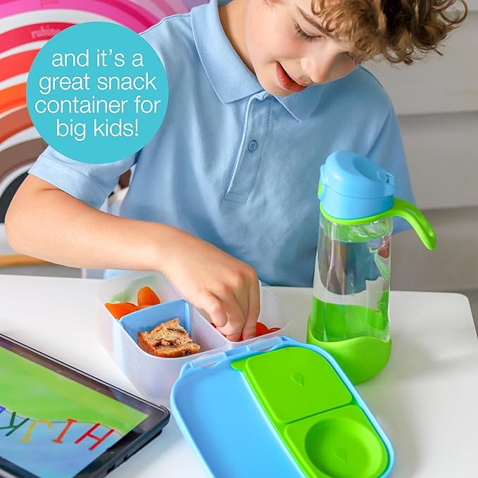 b.box Mini Lunch Box, Bento Box for Kids, Snack Container with 2 Leak Proof Compartments, Reusable Snack Containers with Lids, Kids Lunch Boxes Ages 3+, BPA Free, 4 1/4 Cup Capacity (Graphite)