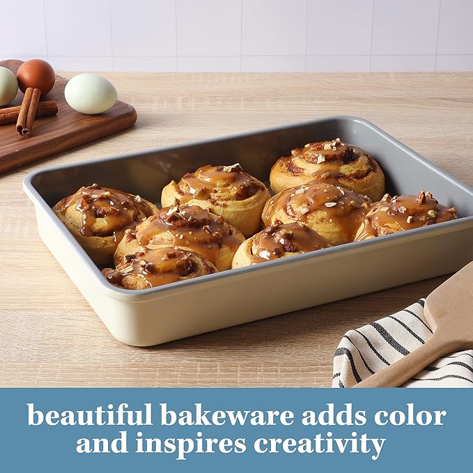 SUR LA TABLE Kitchen Essentials Bake Sale 9 X 13 Inch PFOA, PFAS, PTFE Free Nonstick Roaster/Cake/Baking Pan - Linen White