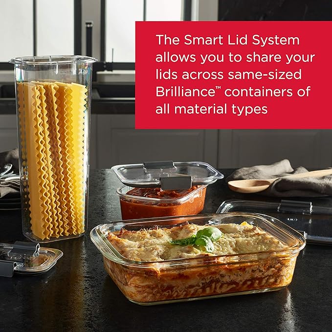 Rubbermaid Brilliance Glass Food Storage Containers, 8 Cup, Set of 2, BPA-Free, Leak-Proof, Clear