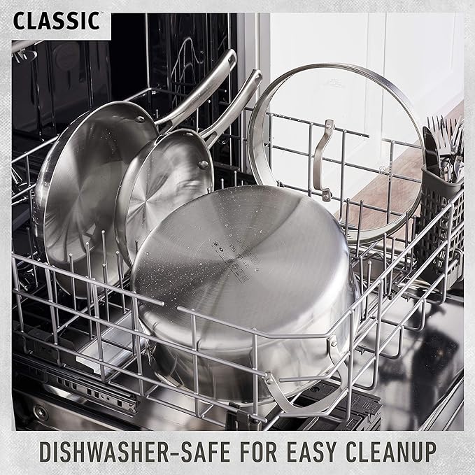 Calphalon Classic Stainless Steel Cookware Set, 10-Piece, Impact-Bonded Aluminum Base, Stay-Cool Handles