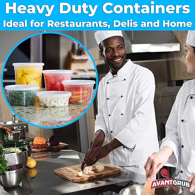Deli-Grade BPA-Free 8oz Plastic Containers with Lids 24ct. Leakproof Microwavable Portion Container for To-Go Orders, Food Prep and Storage. Reusable Takeout Cups for Restaurant, Cafe and Catering.