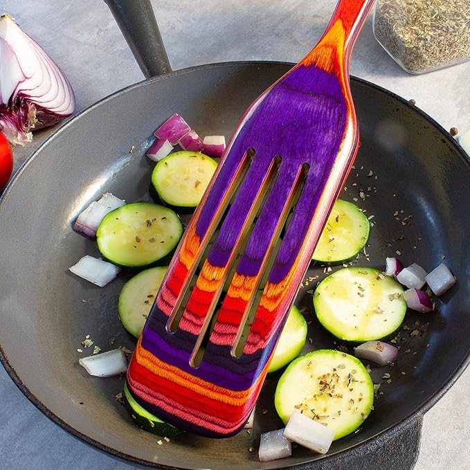Baltique Waikiki Collection 13" Wooden Spurtle Spatula – Colorful Birch Wood Cooking Utensil, Nonstick Safe, Versatile Stirring & Serving Tool