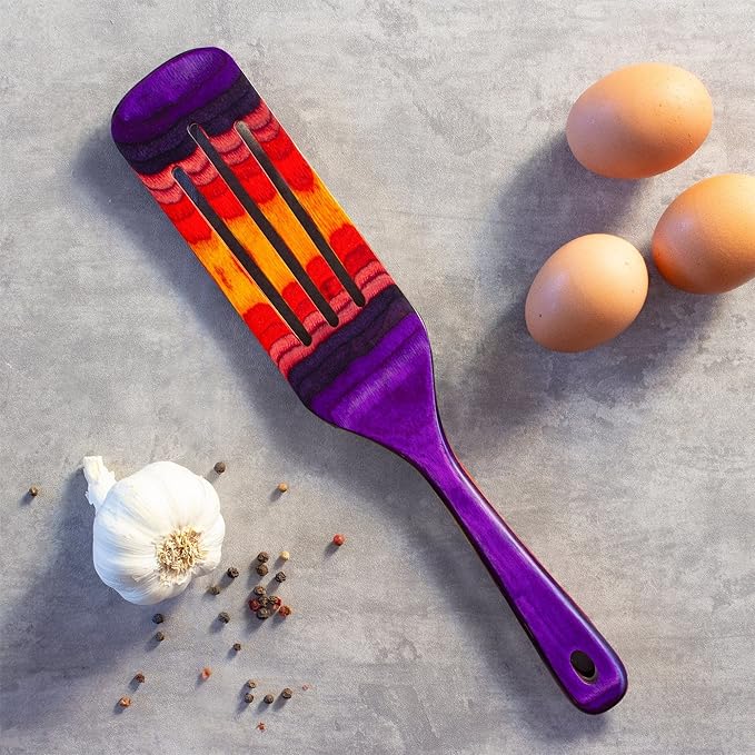Baltique Waikiki Collection 13" Wooden Spurtle Spatula – Colorful Birch Wood Cooking Utensil, Nonstick Safe, Versatile Stirring & Serving Tool