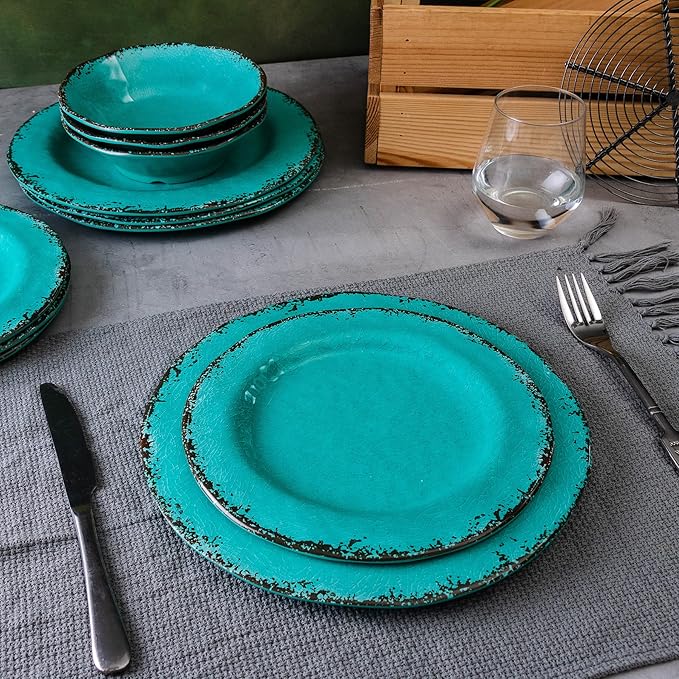 LEHAHA Melamine Pasta Bowl, 9.25 inch Large Wide and Shallow Bowls Set of 6, 42 OZ Unbreakable 100% Melamine Serving Bowls Set for Dinner, Noodle,Ramen,Salad, Fruit Bowl. Dishwasher Safe, Teal…