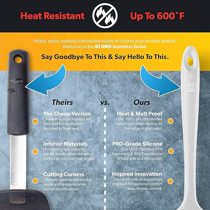 DI ORO Silicone Spoon Spatula - Forever Warranty - 600°F Heat-Resistant Large Silicone Spoonula Scraper - BPA Free Nonstick Cookware Safe Rubber Kitchen Utensil for Baking, Cooking, & Mixing (Stone)